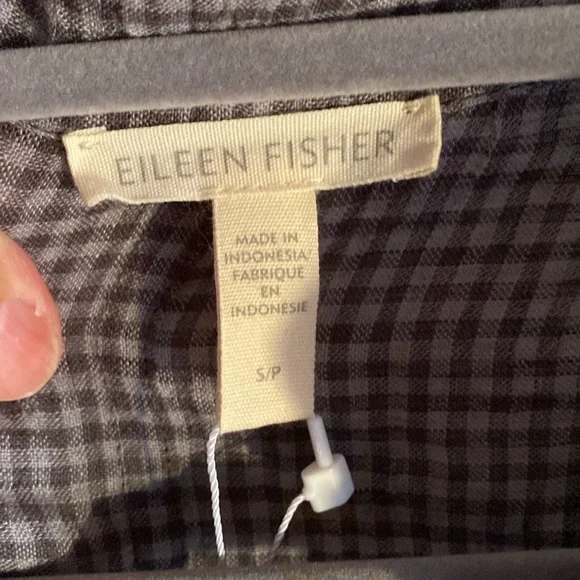 Eileen Fisher NWT Checkered Organic Cotton Mandarin Collar Button Down Shacket